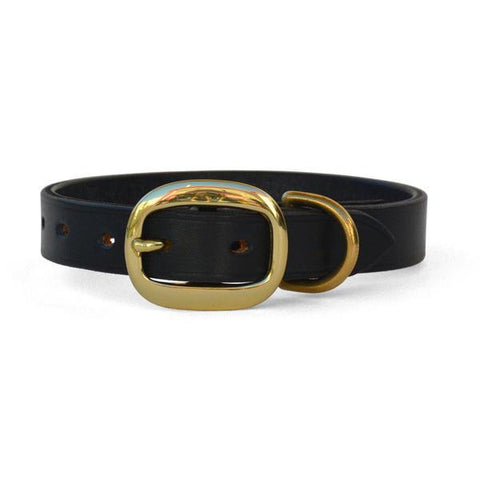 Plain Leather Dog Collar with Swage Buckle BLACK