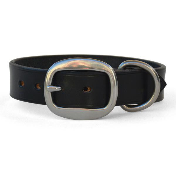 Plain Leather Dog Collar with Swage Buckle DARK HAVANA