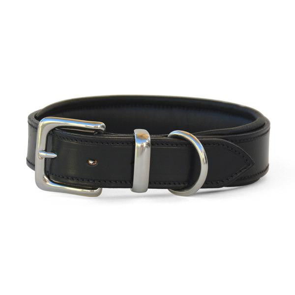 Padded Leather Dog Collar with West End Buckle Black/Black Padding