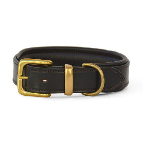 Padded Leather Dog Collar with West End Buckle Dark Havana/Brown Padding