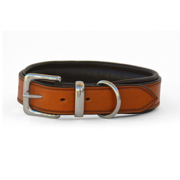 Padded Leather Dog Collar with West End Buckle Tan/Brown Padding